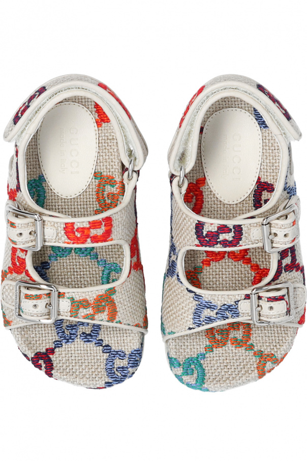 Gucci Kids Monogram Leather outlet Canvas Sandals.